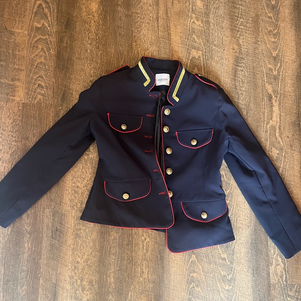 Navy Military Style Jacket with Red Trim small